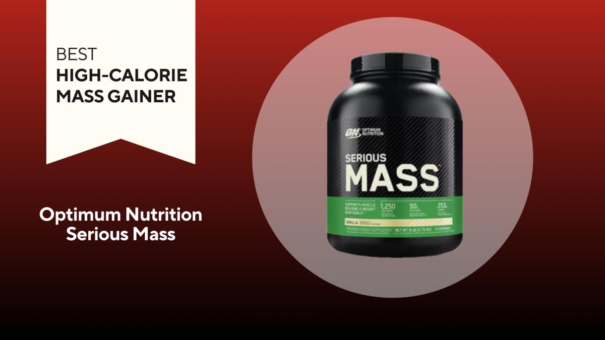 A tub of Optimum Nutrition Serious Mass mass gainer